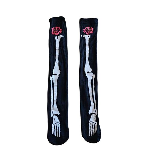 Skeleton bones and rose over the knee tights halloween - Picture 3 of 3